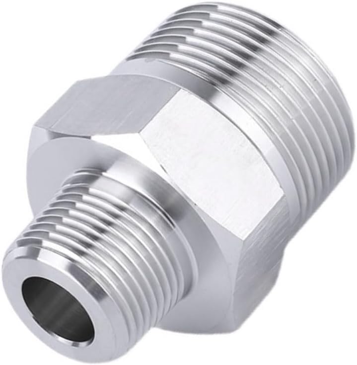 Pysrych Stainless Steel 304 Forged Pipe Fitting Reducing Hex Nipple 1/2" NPT Male x 3/8" NPT Male Straight Connector Adapter 3000psi - Image 1